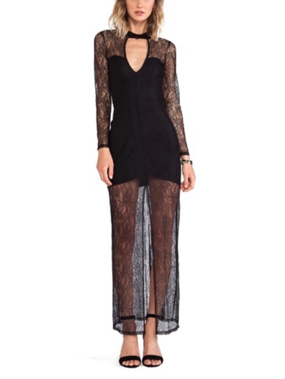 For Love & Lemons Swan Lake Lace Black Maxi Dress S